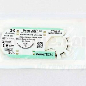DEMELON Sutură chirurgicală (neabsorbabilă) 2/0 75cm albastru cu un ac reversibil DEMETECH 3/8 24mm 1 buc